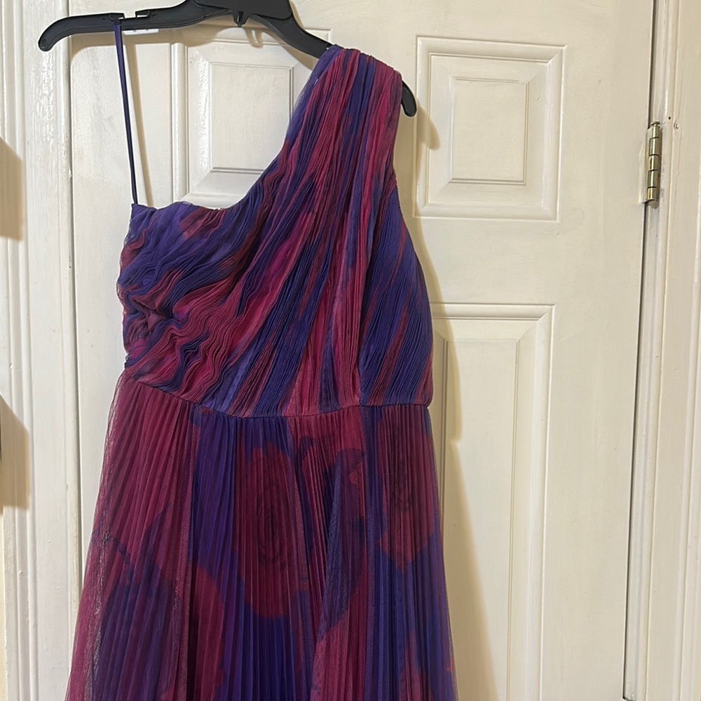 Hutch Tarina Pleated One Shoulder Gown in Vibrant Purple and Pink, New - Picture 6 of 13
